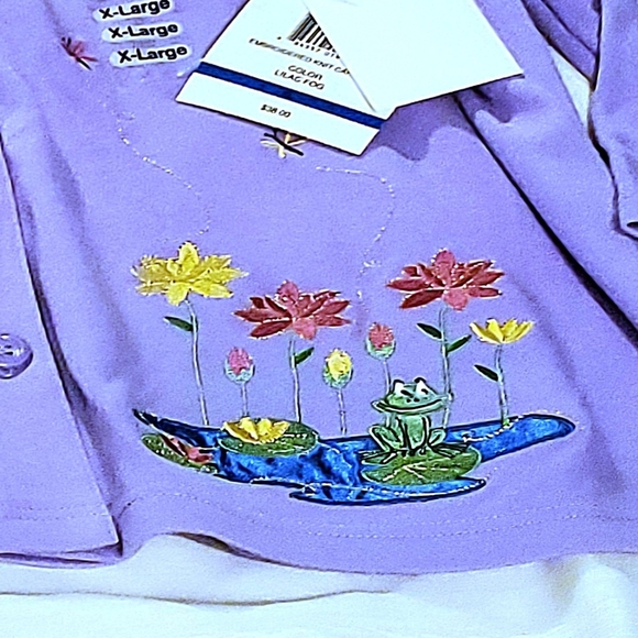 Lavender Embroidered Front Button Knit Blouse - Picture 9 of 12